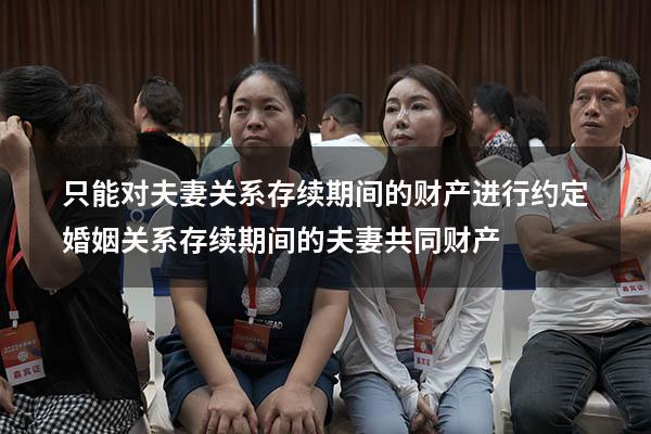 只能对夫妻关系存续期间的财产进行约定（婚姻关系存续期间的夫妻共同财产）